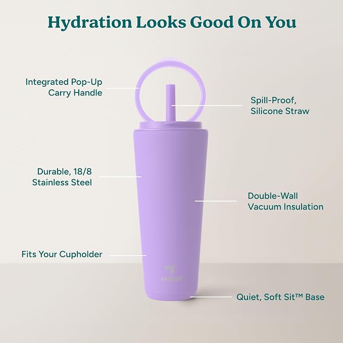 REDUCE Halo 32 oz Stainless Steel Vacuum Insulated Tumbler - Spill Proof Travel Mug with Flip Handle Lid - Keeps Drinks Cold for 32 Hrs - Dishwasher Safe - Cupholder Friendly - Purple Punch - Image 3