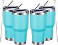 MEWAY 30oz Insulated Tumbler With Lids and Straws,Stainless Steel Double Vacuum Coffee Tumbler Cup, Brush, Durable Powder Coated Coffee Cup for Cold & Hot Drinks, Office, Travel(Light Blue,4 PACK) by MEWAY