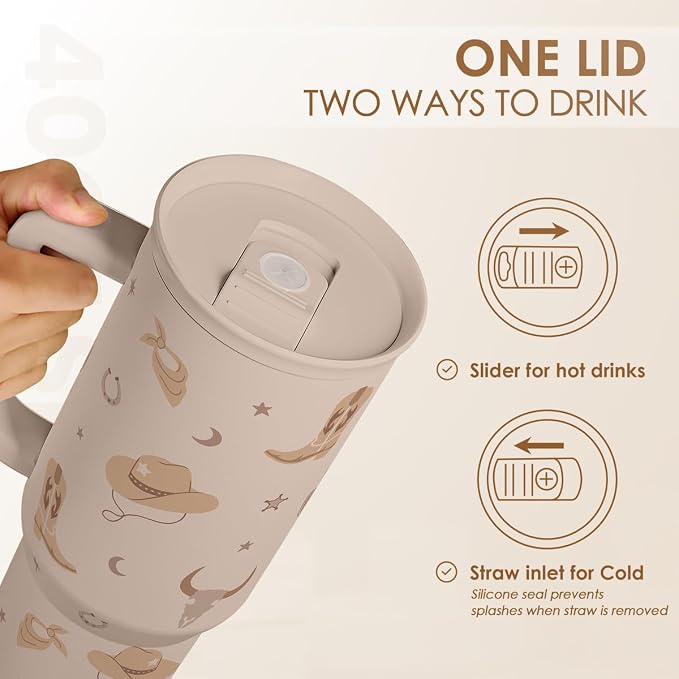 SANDJEST Cowgirl Tumbler 40oz for Women Girls – Stainless Steel Travel Coffee Mug Cup with Handle and Straw, Gift for Birthday Christmas - Image 5