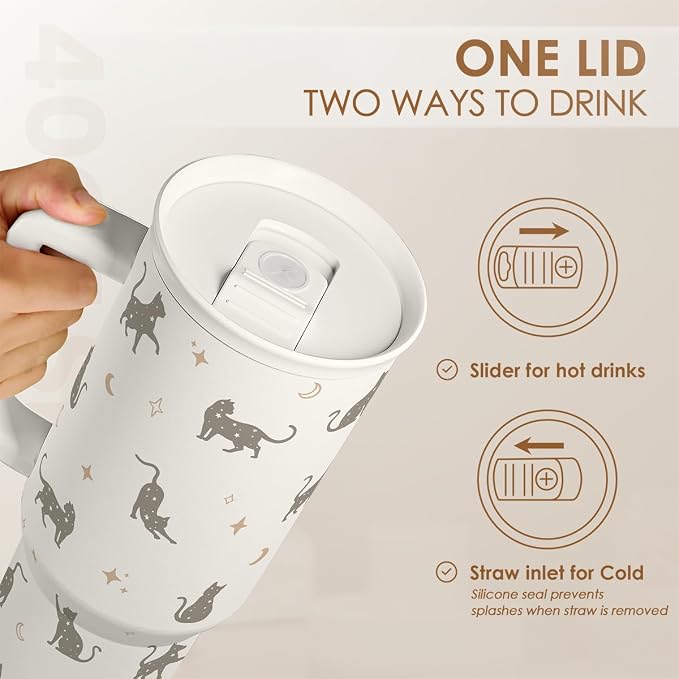 Gift for Cat Lovers Cat Mom – 40oz Stainless Steel Tumbler with Handle and Straw - Travel Coffee Mug for Women, Gift for Birthday, Christmas - Image 4