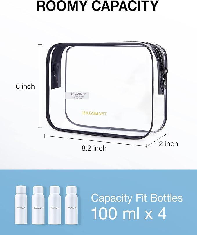 BAGSMART Clear Toiletry Bag, 2 Packs TSA Approved Water resistant Quart Size - Image 2