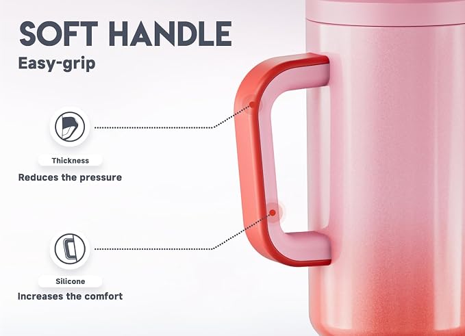 Meoky 50 oz Tumbler with Handle, Tumbler with Lid and Straw, Insulated Stainless Steel Travel Mug, 100% Leak-proof, Keeps Cold for 36 Hours or Hot for 12 Hours (Flamingo) - Image 4