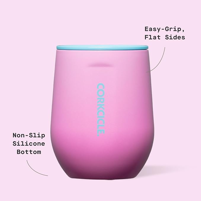 Corkcicle Stemless Wine Tumbler - Keeps Drinks Cold for 6 Hours - Triple-Insulated Stainless Steel - Non-Slip Base - Summer Drinkware Gift - Keeps Drinks Ice Cold - 12 oz - Pink Pop - Image 4