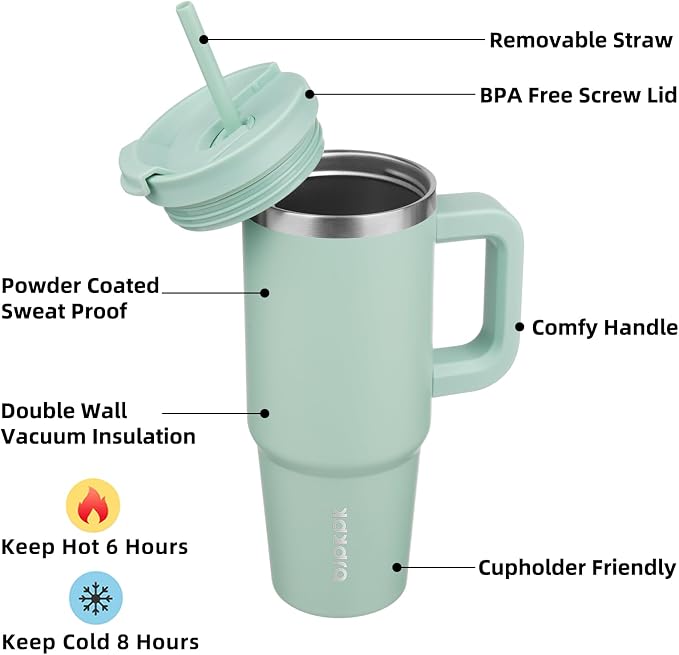 BJPKPK Insulated Tumblers With Handle And Straw 30 oz Stainless Steel Tumbler Cups With Lid,Pistachio Green - Image 2