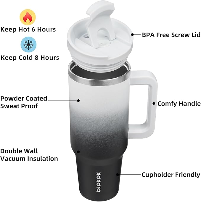 BJPKPK Insulated Tumblers With Handle And Straw 40 oz Stainless Steel Tumbler Cups With Lid,Day And Night - Image 2