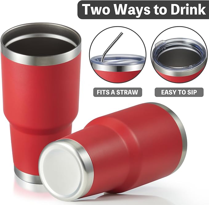 MEWAY 30oz Tumbler Double Wall Vacuum Insulated Travel Mug, Stainless Steel Tumbler with Lid, Durable Powder Coated Insulated Coffee Cup for Cold & Hot Drinks (Coral red,1 PACK) - Image 3