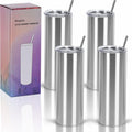 4 Pack 20 Oz Straight Skinny Tumblers,Individually Gift Boxed Stainless Steel Slim Skinny Tumbler Set Bulk, 20 Oz Insulated Slim Thin Travel Tumbler Cup for Diy, Silver by Wzaytia