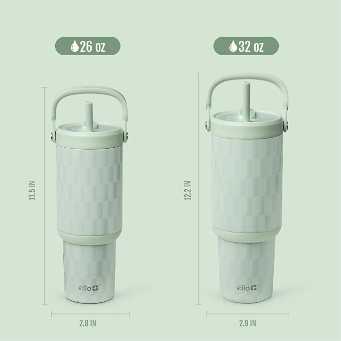 Ello Oasis Go+ 26oz Tumbler with Top Handle and Retracting Straw | Reusable Insulated Stainless Steel Cup, 100% Leakproof Water Bottle, 24 Hours Cold, Cup Holder Friendly For Travel | Jadeglow - Image 6
