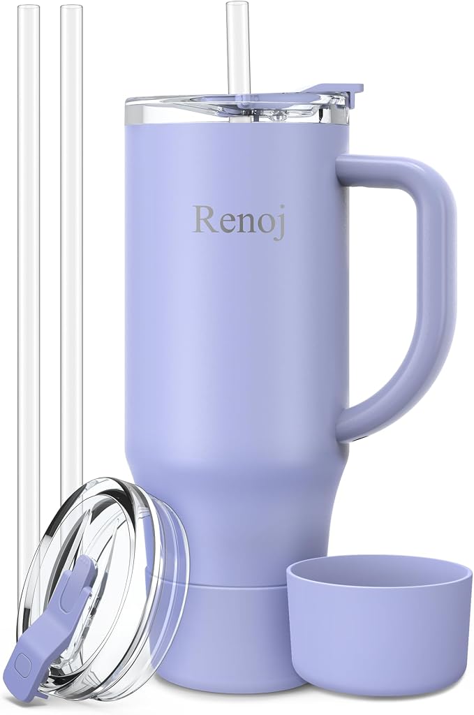 Renoj Insulated Mug 100% Leak Proof Insulated Water Bottle for Iced Coffee & Hot Drinks - Fits Car Cup Holder, Ideal Gift, 2 Straws & Silicone Boot - SnapShift Navy Blue 40 oz by VisittheRenoj