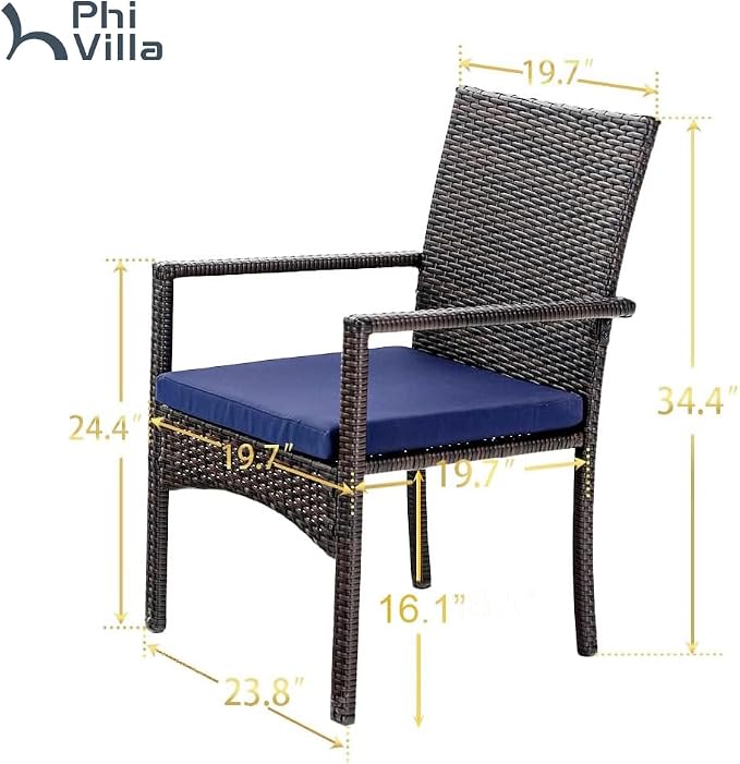PHI VILLA Patio Wicker Chair Set of 2, Outdoor Modern PE Rattan Armchair - Image 8