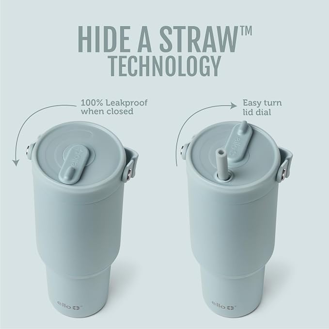 Ello Oasis Go+ 32oz Tumbler with Top Handle and Retracting Straw | Reusable Insulated Stainless Steel Cup, 100% Leakproof Water Bottle, 24 Hours Cold, Cup Holder Friendly For Travel | Salt Water - Image 2