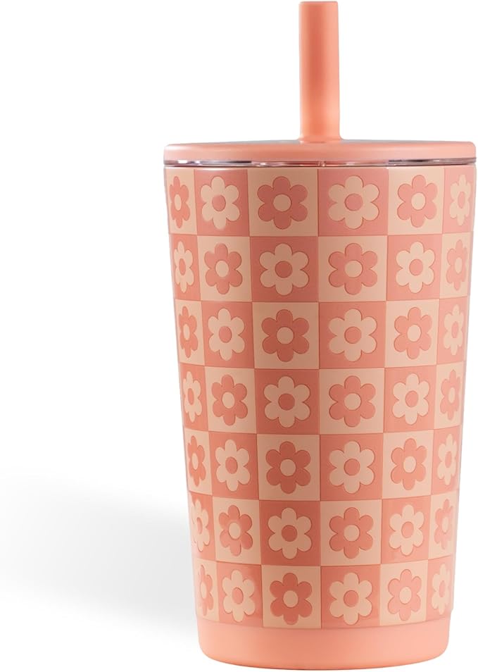 HydroJug Everyday Tumbler 14 oz – Ceramic-Lined Insulated Tumbler with Straw and Soft-Touch Lid, Cup Holder Friendly, Double-Wall Vacuum Insulation, Reusable Travel Cup – Daisy Checkers - Image 4