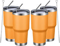MEWAY 30oz Insulated Tumbler With Lids and Straws,Stainless Steel Double Vacuum Coffee Tumbler Cup, Brush, Durable Powder Coated Coffee Cup for Cold & Hot Drinks, Office, Travel(Orange,4 PACK) by MEWAY