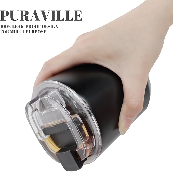 Puraville 2 Pack Insulated Tumblers with Lid, 10 oz Travel Coffee Mug Stainless Steel Vacuum Cup, Leak Proof Double Walled Coffee Tumbler for Iced and Hot Drinks, Black and Cream - Image 6