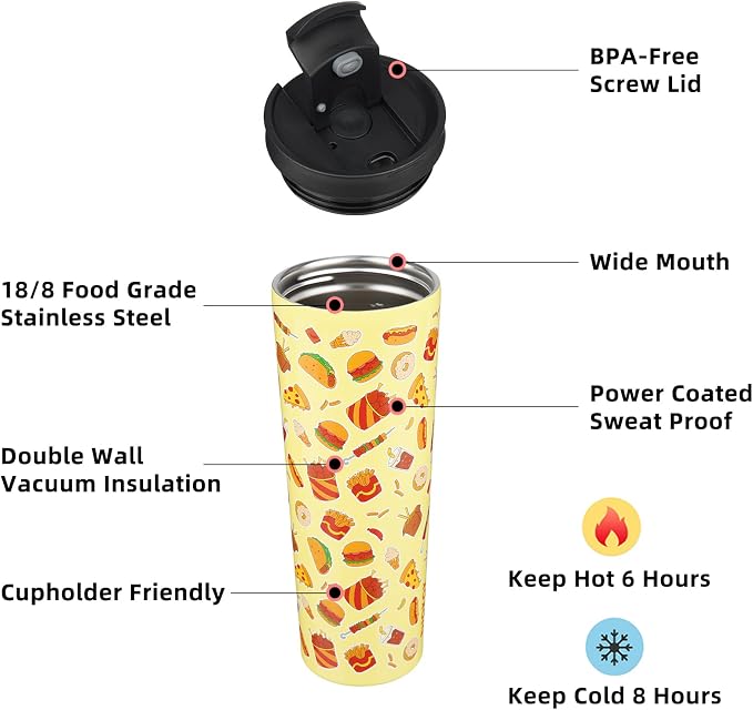 BJPKPK 34oz Skinny Tumbler With lid And Straw Stainless Steel Travel Coffee Mug Insulated Tumblers Cups,Yummy - Image 2