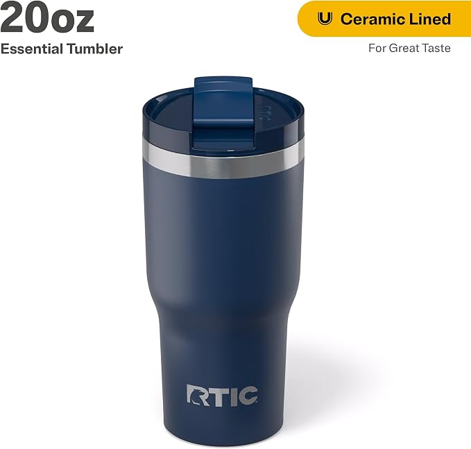 RTIC 20oz Essential Tumbler with Lid, Ceramic Lined, Insulated, Stainless Steel, Metal, Double Wall Vacuum-Insulation, Travel Cup for Iced Coffee, Tea, Hot and Cold Drink, Navy - Image 2