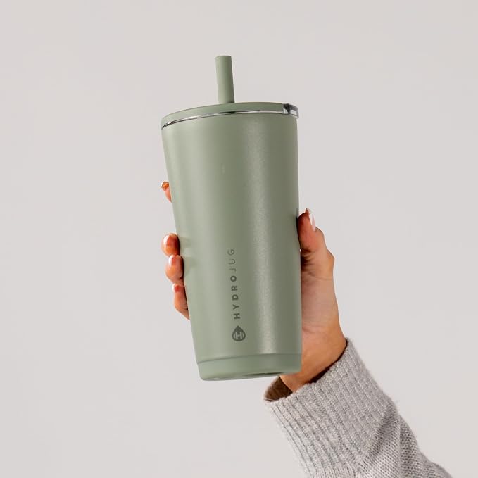 HydroJug Everyday Tumbler 20 oz – Ceramic-Lined Insulated Tumbler with Straw and Soft-Touch Lid, Cup Holder Friendly, Double-Wall Vacuum Insulation, Reusable Travel Cup – Courtyard - Image 5