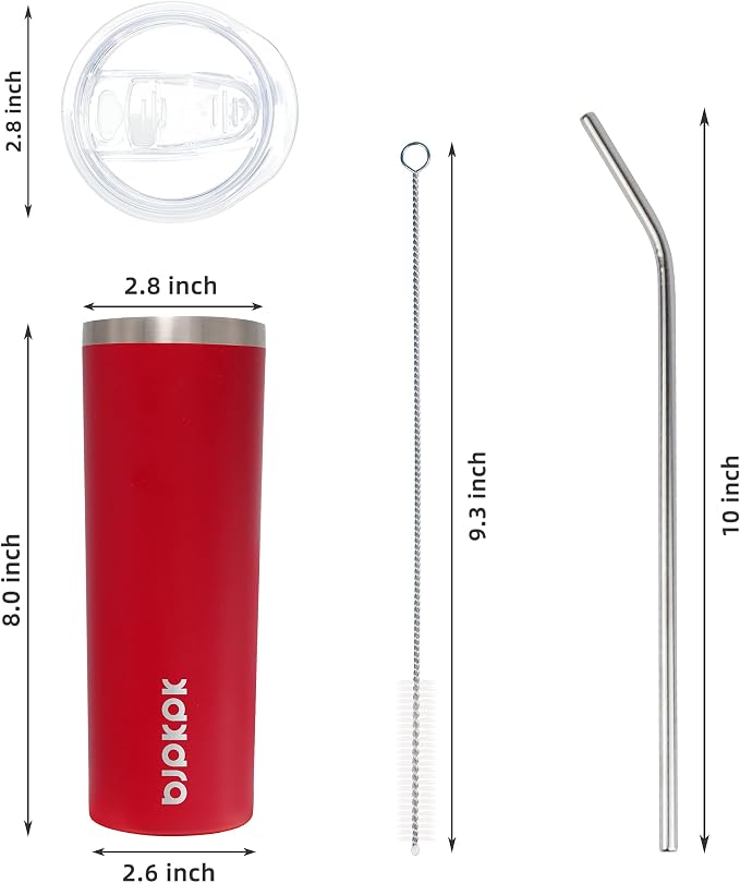 BJPKPK 20 oz Skinny Tumbler Stainless Steel Insulated Slim Straight Sublimation Coffee Tumblers Thermal Cup With Lid,Red - Image 3