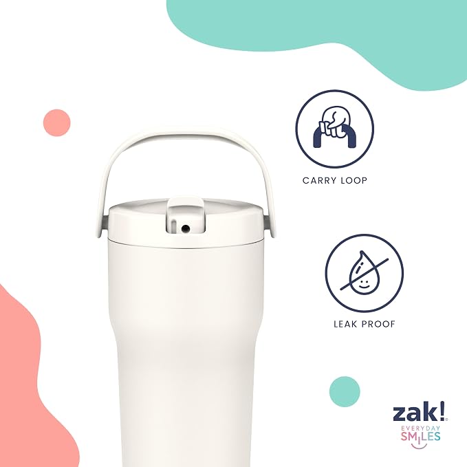 Zak Designs Sutton Travel Tumbler for On the Go, 30oz Stainless Steel with Vacuum Insulation, Straw Spout, Carry Handle for Cold Drinks (Icicle Mint Green) - Image 3