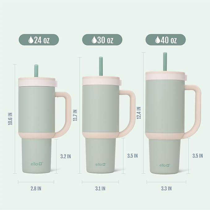 Ello Oasis 24 oz Tumbler with Handle & Retracting Straw | Reusable Insulated Stainless Steel Cup 100% Leakproof, Gifts for Teens Women Men | Keeps cold for 24 Hours, Cup Holder Friendly, Pistachio - Image 8