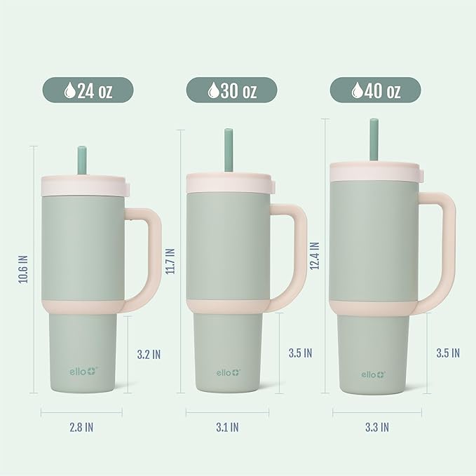 Ello Oasis 40 oz Tumbler with Handle & Retracting Straw | Reusable Insulated Stainless Steel Cup 100% Leakproof, Gifts for Teens Women Men | Keeps cold for 20 Hours, Cup Holder Friendly, Pistachio - Image 8