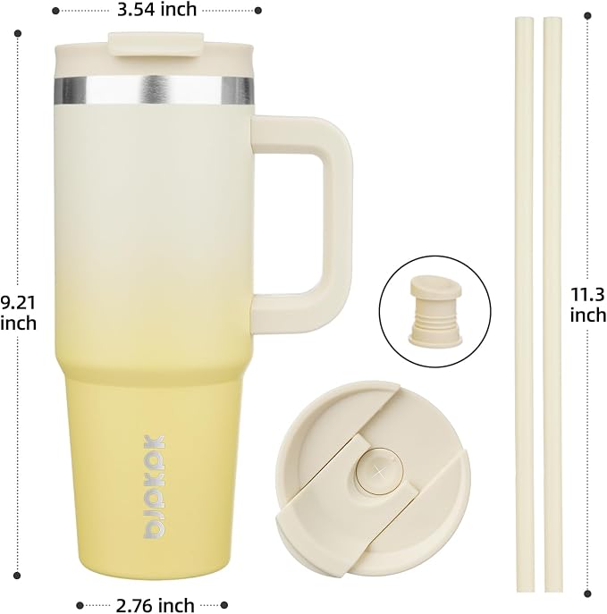 BJPKPK Tumbler With Handle And Straw 30oz Insulated Tumbler Cups With Lid Stainless Steel Travel Coffee Mug,Lemon - Image 3