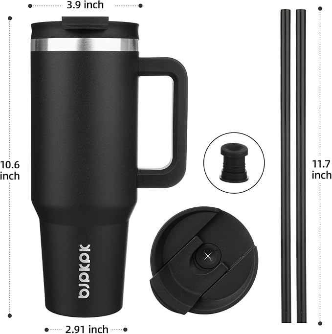 BJPKPK 40 oz Tumbler With Handle Insulated Tumblers With Lid And Straw Stainless Steel Thermal Cup,Black - Image 3