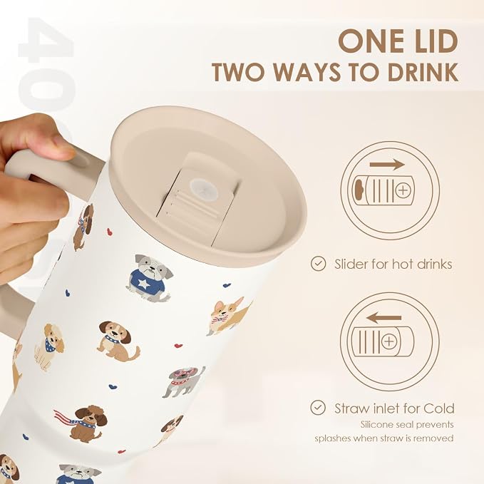 SANDJEST Dogs 40oz Tumbler with Handle and Straw, Insulated Stainless Steel Travel Coffee Mug for Women Girls Dog Lovers Dog Mom, Gift Idea for Birthday Christmas Mothers Day - Image 4