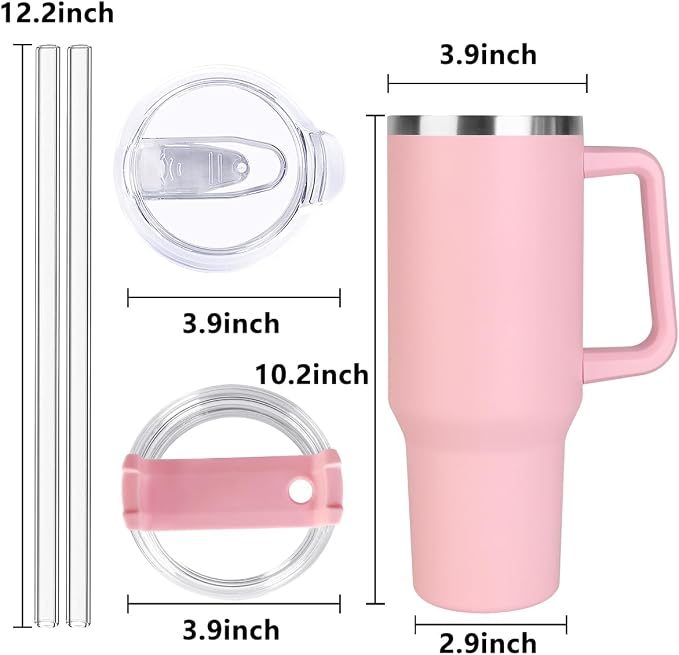 SYACOT 40 oz Tumbler with Handle and Straw Stainless Steel Insulated Tumbler Leak Proof Lid and Straw Lid Reusable Travel Mug Coffee Mug Cup Dishwasher Safe Keep Drinks Cold and Hot (Pink Dusk) - Image 2