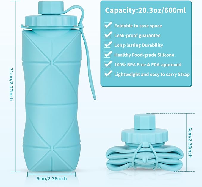 Silicone Collapsible Water Bottles, Lightweight Reusable Leakproof - Image 3