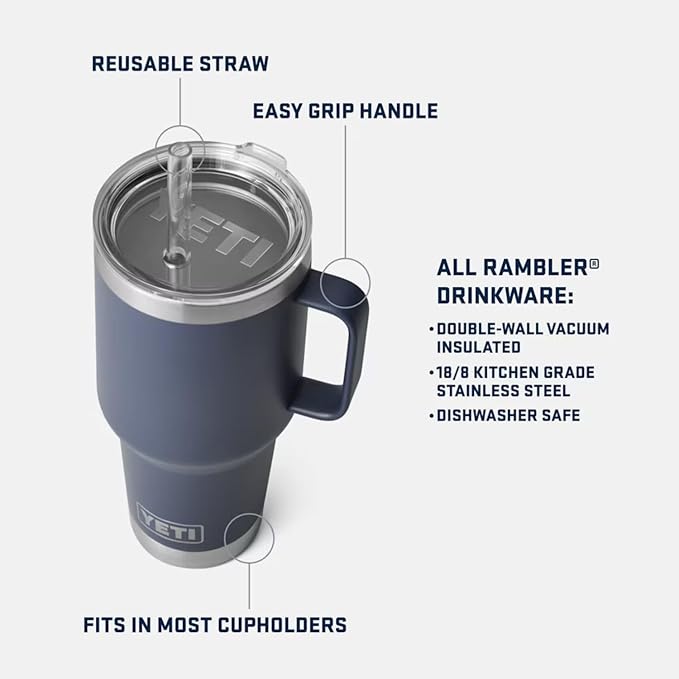 YETI Rambler 35 oz Tumbler with Handle and Straw Lid, Travel Mug Water Tumbler, Vacuum Insulated Cup with Handle, Stainless Steel, Moon Dust - Textured - Image 3