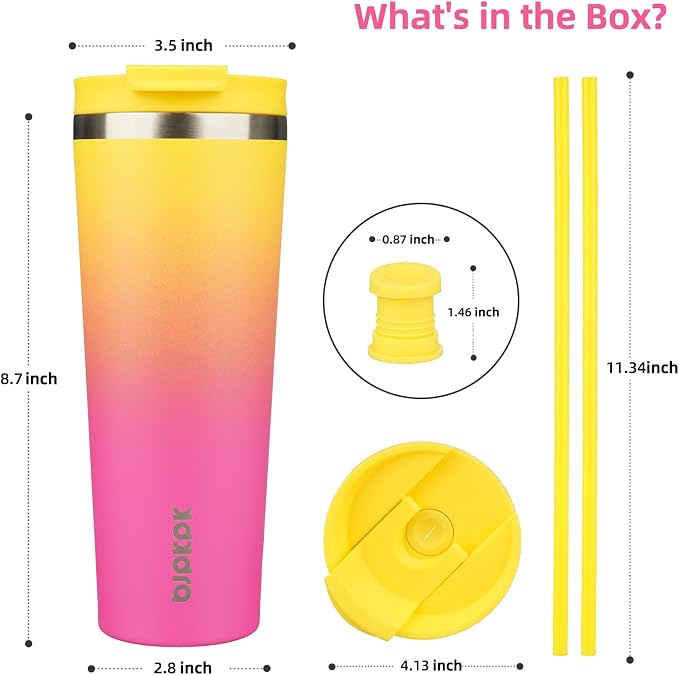 BJPKPK 26oz Stainless Steel Insulated Tumbler With lid And Straw Travel Coffee Thermal Tumblers Cup For Women And Men,Pink Yellow Rose - Image 2