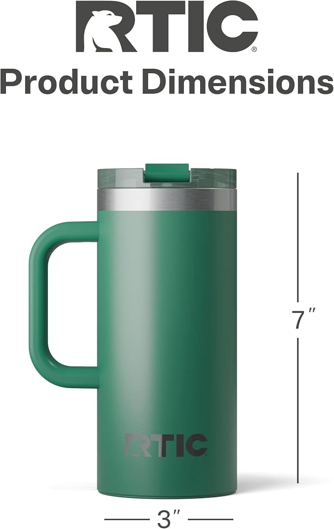 RTIC 16oz Road Trip Travel Mug with Lid and Handle, Ceramic Lined, Insulated, Stainless Steel, Metal, Double Wall Vacuum-Insulation, Portable Coffee, Tea Cup for Hot and Cold Drink, Pine Tree - Image 5