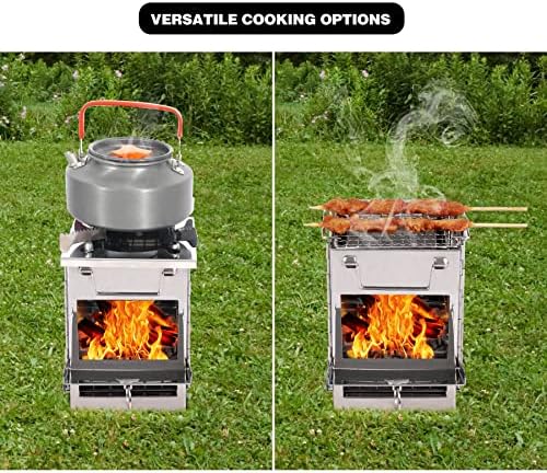 REDCAMP Wood Burning Folding Camp Stove Stainless Steel Grid and Pot Stand, Portable Collapsible Backpacking Stove Survival Rocket Stove for Hiking Outdoor Tent Camping Picnic, Samll with Pot Stand - Image 4