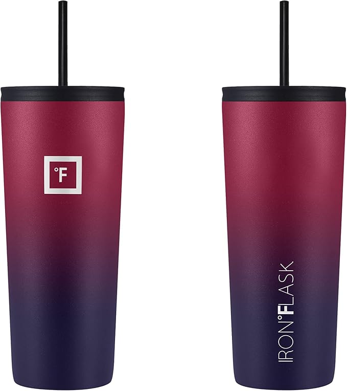 IRON °FLASK Classic Tumbler - Vacuum Insulated Stainless Steel Water Bottle, Double Walled, Drinking Cup, Insulated Travel Mug (Dark Rainbow, 24 oz Solid Lid) - Image 3
