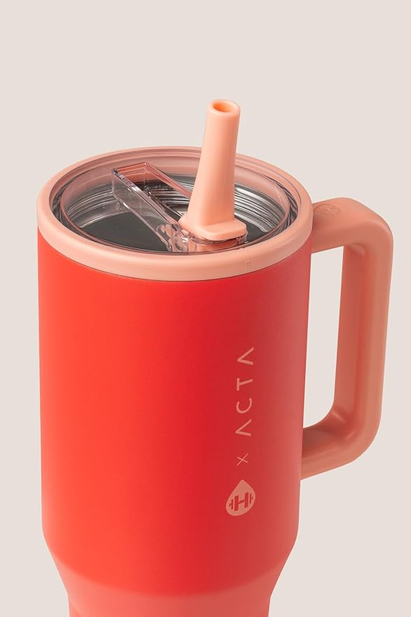 HydroJug Traveler - 40 oz Water Bottle with Handle & Flip Straw - Fits in Cup Holder, Leak Resistant Tumbler-Reusable Insulated Stainless Steel & Rubber Base - Gifts for Women & Men, Peach Pop - Image 2