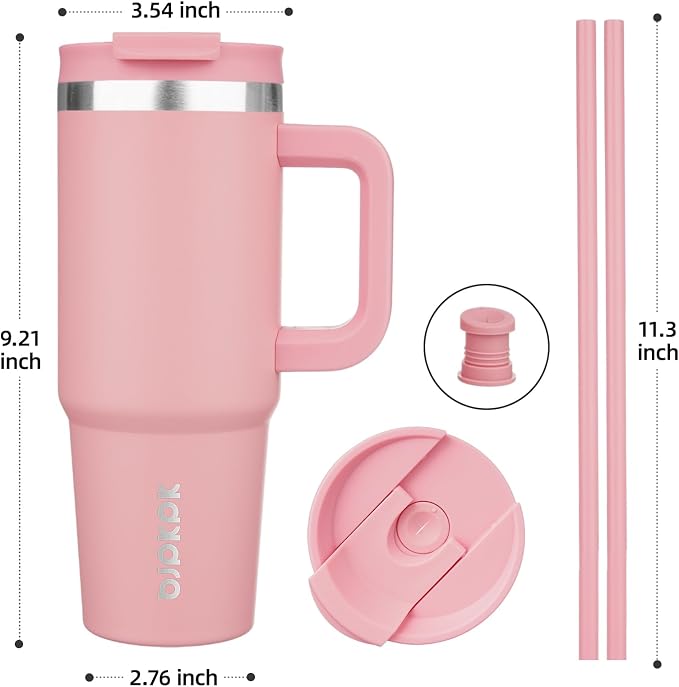 BJPKPK 30oz Stainless Steel Insulated Tumbler With Handle And Lid Straw Travel Coffee Mug Thermal Cup,Light Pink - Image 3