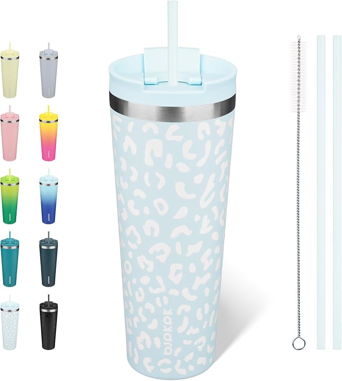 BJPKPK 26oz Tumbler With lid And Straw Stainless Steel Travel Coffee Mug Insulated Tumblers Cups,Light Blue Leopard by BJPKPK