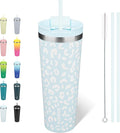 BJPKPK 26oz Tumbler With lid And Straw Stainless Steel Travel Coffee Mug Insulated Tumblers Cups,Light Blue Leopard by BJPKPK