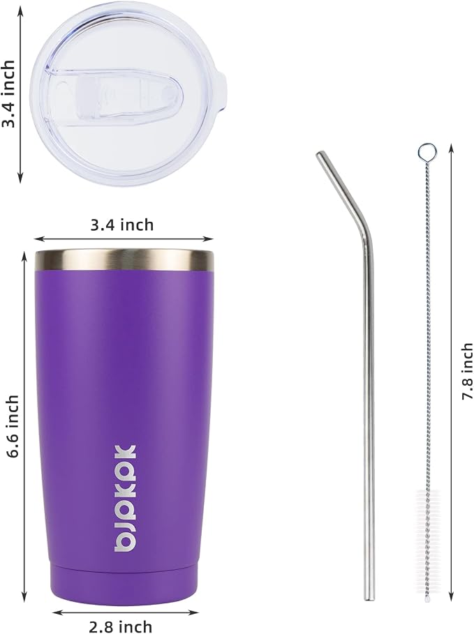 BJPKPK Purple Insulated Tumbler With Lid And Straw 20 oz Stainless Steel Tumblers Coffee Thermal Cup - Image 3