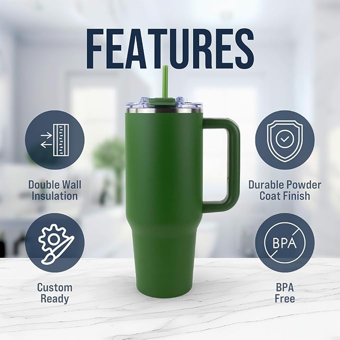 Hogg Big Swig 40 oz Tumbler with Handle and Straw - Hunter Green, 40oz Insulated Stainless Steel, Water Tumbler with Straw, Water Cup with Handle, Versatile Leak Proof Lid - Image 6