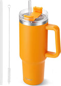 TaroKitc 40 oz Tumbler with Handle | Stainless Steel Insulated Travel Mug with Lids and Straw | Iced Coffee Cup | Keeps Drinks Cold for 34 Hours | Dishwasher Safe, BPA Free | Orange by TaroKitc
