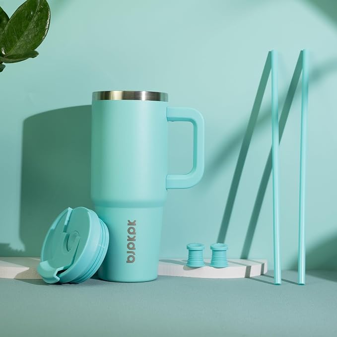 BJPKPK 30 oz Insulated Tumbler With Lid And Straw Stainless Steel Tumblers Cup With Handle For Women And Men,Turquoise - Image 5