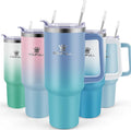 40 oz Tumbler with Handle and Straw Lid, 100% Leak-proof Travel Coffee Mug, Stainless Steel Insulated Cup for Hot and Cold Beverages, Keeps Cold for 34Hrs or Hot for 10Hrs, Dishwasher Safe (LakeBlue) by SOUFULL
