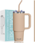 30 oz Tumbler with Handle, Tumbler with Lid and Straw, Double Wall Vacuum Insulated Travel Mug Stainless Steel Tumbler for Hot and Cold, Cupholder Friendly (Mocha) by smlixe