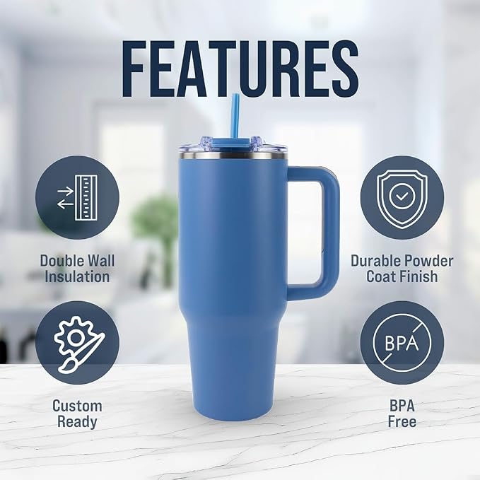 Hogg Big Swig 40 oz Tumbler with Handle and Straw - Steel Blue, 40oz Insulated Stainless Steel, Water Tumbler with Straw, Water Cup with Handle, Versatile Leak Proof Lid - Image 6