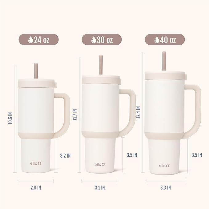 Ello Oasis 40 oz Tumbler with Handle & Retracting Straw | Reusable Insulated Stainless Steel Cup 100% Leakproof, Gifts for Teens Women Men | Keeps cold for 24 Hours, Cup Holder Friendly, Cream Tonal - Image 8