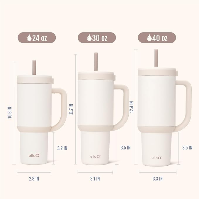 Ello Oasis 30 oz Tumbler with Handle & Retracting Straw | Reusable Insulated Stainless Steel Cup 100% Leakproof, Gifts for Teens Women Men | Keeps cold for 24 Hours, Cup Holder Friendly, Cream Tonal - Image 8