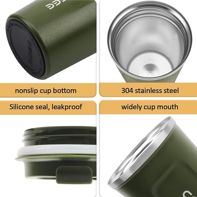 CS COSDDI 12 oz Stainless Steel Vacuum Insulated Tumbler - Coffee Travel Mug Spill Proof with Lid - coffee Cup for Keep Hot/Ice Coffee,Tea and Beer (Green) - Image 2