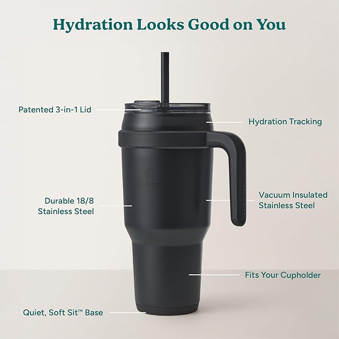 REDUCE 40 oz Stainless Steel Tumbler with Handle - Dual-Wall Vacuum Insulated Travel Mug, Sweat-Proof Lid & Reusable Straw - Keeps Drinks Cold for 24 Hrs, Fits Cupholders, Dishwasher Safe - Phantom - Image 4